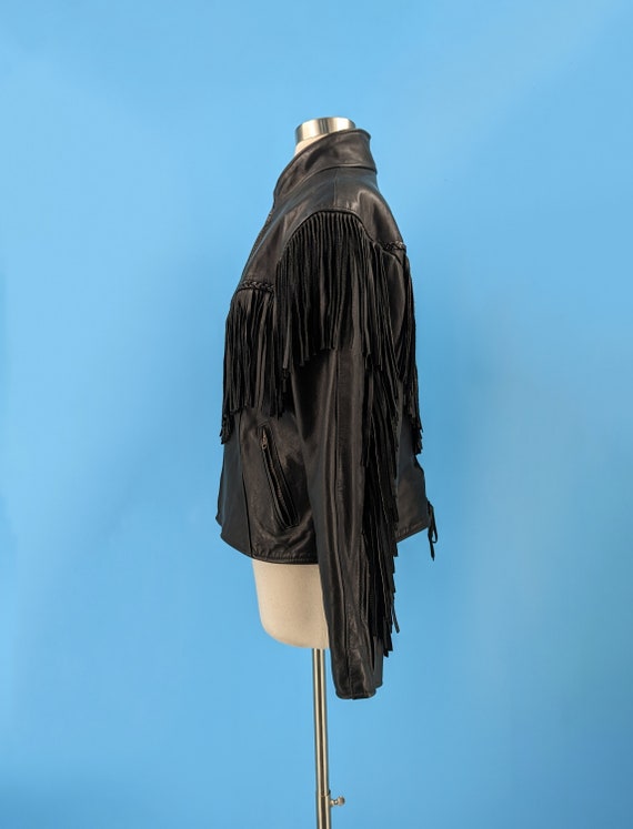 Vintage Eighties Women's Black Leather Fringed Mo… - image 4