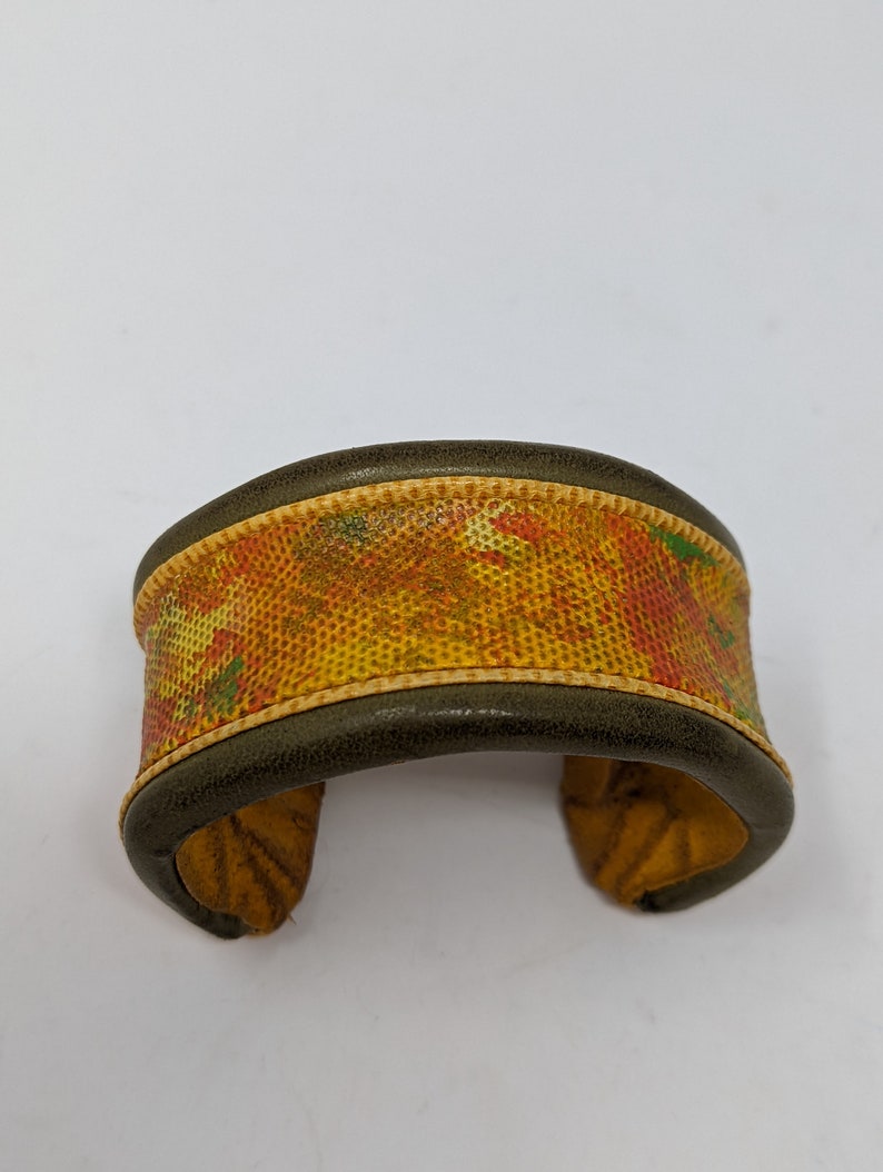 Diane Fitzgerald 70s Yellow Leather Butterfly Cuff Bracelet Made in La Jolla California image 3