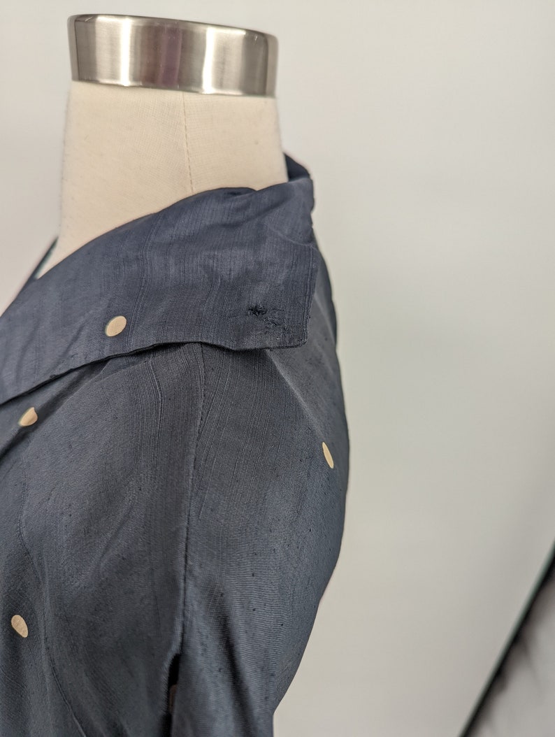 Vintage 40s Polka Dot Silk Short Sleeve Zip Front Dress Medium Forties Fit & Flare Shirt Dress image 7