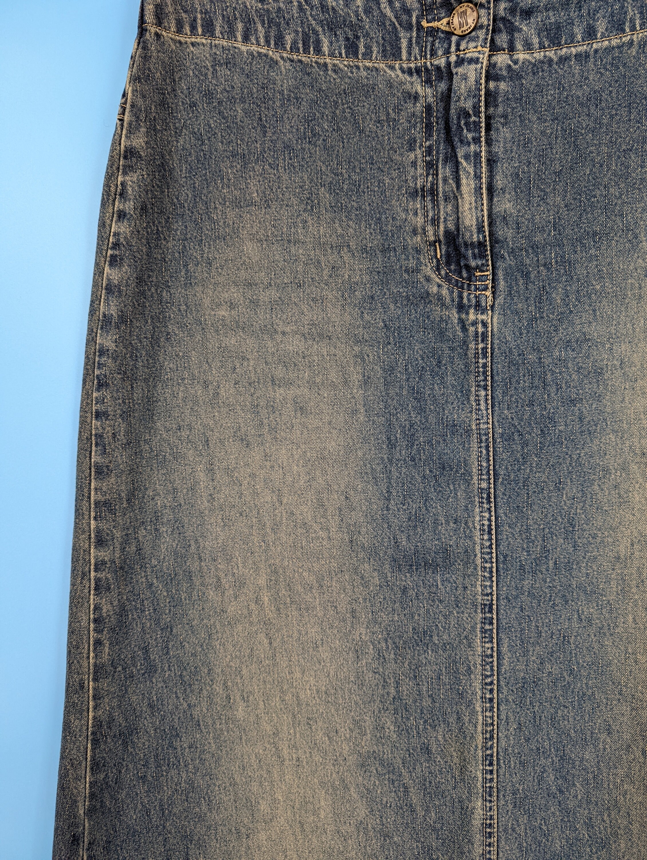 Vintage Y2K Denim Fringed Maxi Skirt - 2000s Jean A-line Maxi