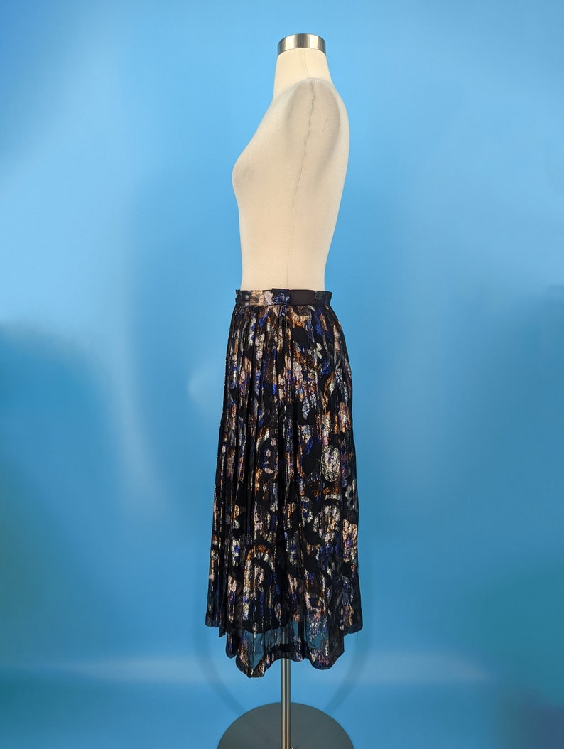 Vintage 80s XS Metallic Floral Mid Length Skirt Eighties Evan-Picone Midi Skirt image 3