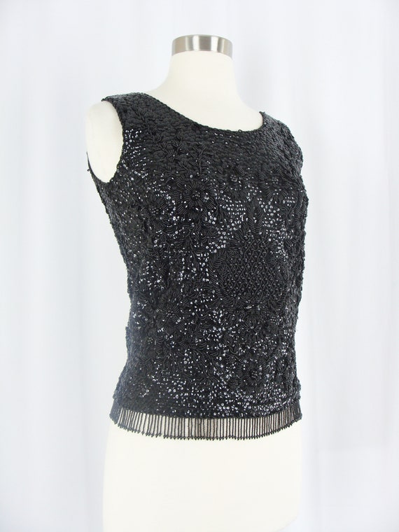 Vintage Sixties Beaded Top - 1960s Black Sequined… - image 7