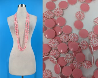 Vintage 60s Pink Plastic Daisy Double Strand Necklace