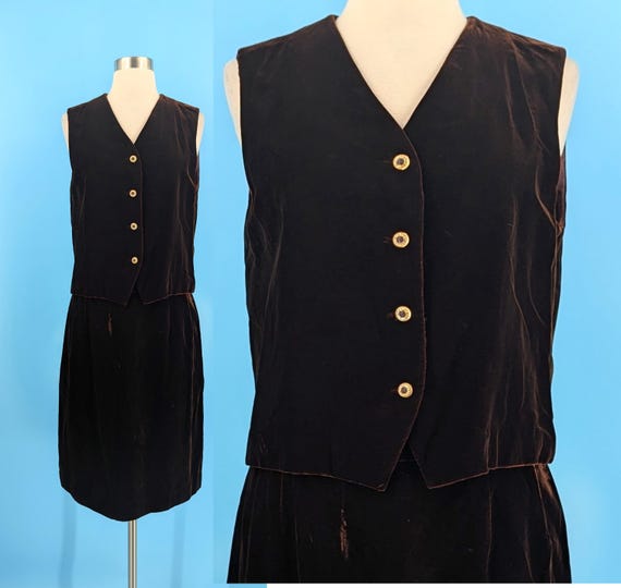 Vintage 70s Medium Brown Velvet Vest and Skirt Set Seventies Velvet Skirt Suit Etsy