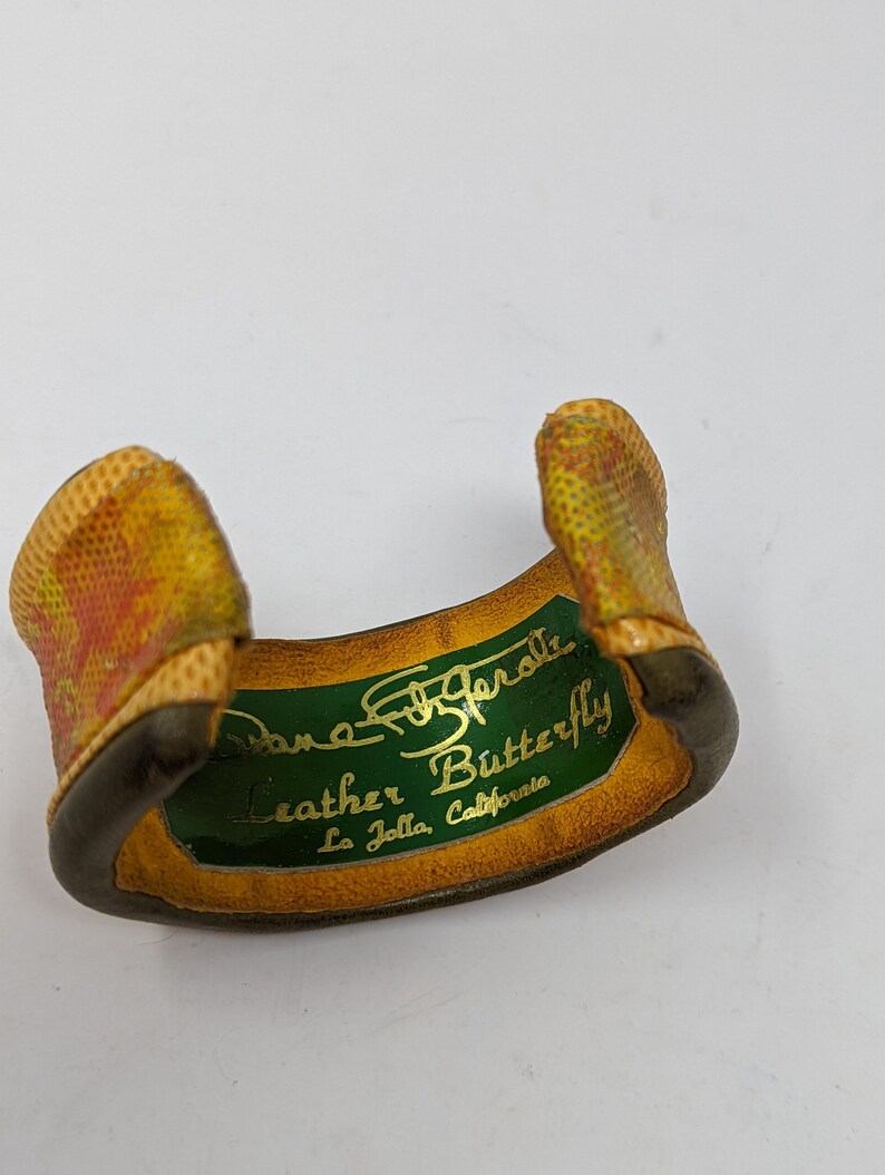 Diane Fitzgerald 70s Yellow Leather Butterfly Cuff Bracelet Made in La Jolla California image 5