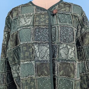 Vintage Handmade Green Quilted Patchwork Jacket Large / XL Reverse Seem Patchwork Coat image 3