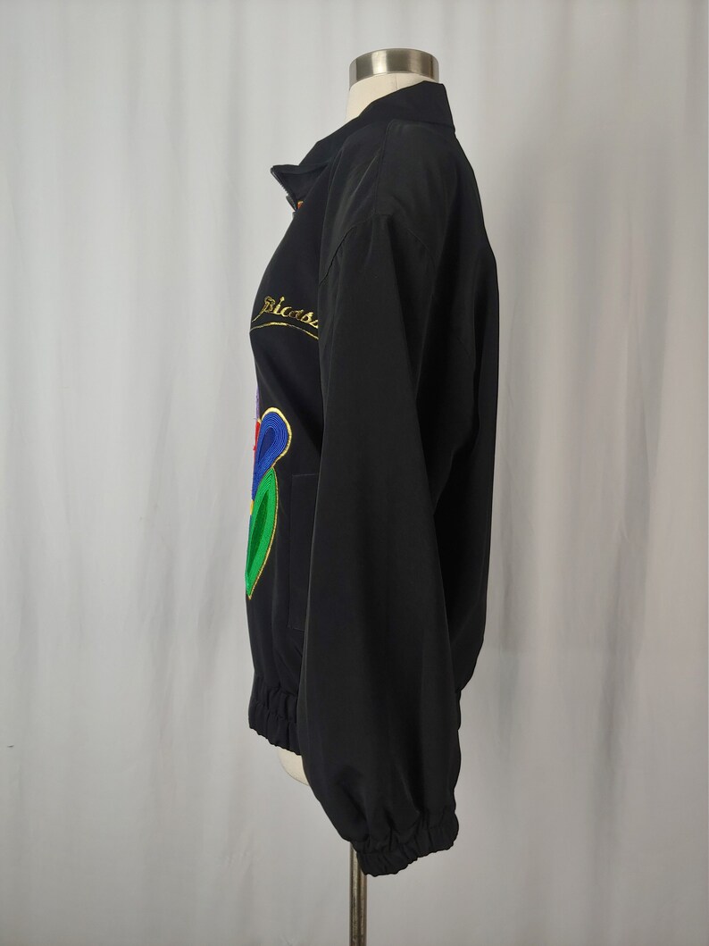 Vintage Eighties Picasso Jacket 80s Black Women's Large Mighty Soutache Colorful Picasso Woman Zip Up Jacket image 6