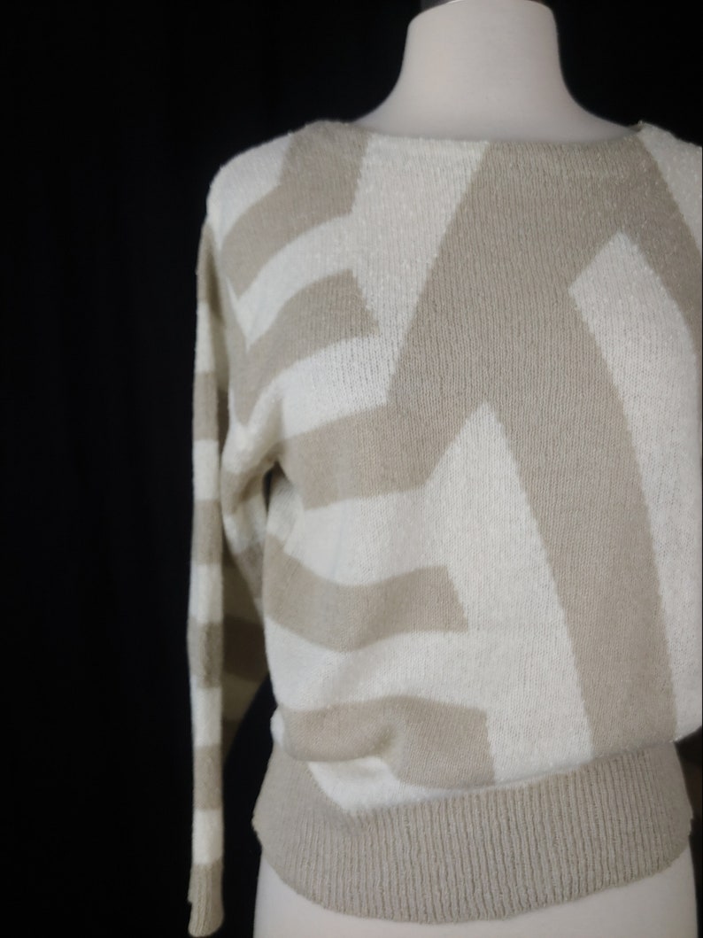 Vintage 80s Acrylic Knit Sweater Eighties Medium Pullover Geometric Knit Blouse image 5