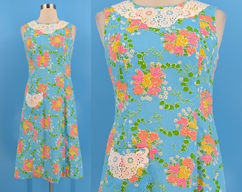 Vintage Sixties "The Lilly" Lilly Pulitzer XS 4 Blue Sleeveless Shift Dress - 60s Lilly Pulitzer RARE Dress