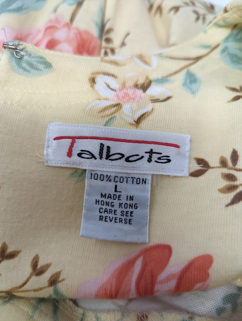 Vintage 90s Talbots Large Cotton Yellow Rose Print Long Sleeve Dress image 6