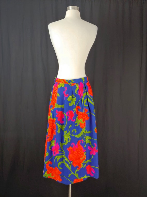 Vintage 60s 70s Blue Floral Print Pleated Barkclo… - image 4