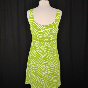 Vintage Y2K Geary Roark Kamisato Mod Revival Neon Green Swirl Dress 2000 Size 10 Sleeveless Shift Mini Dress image 5