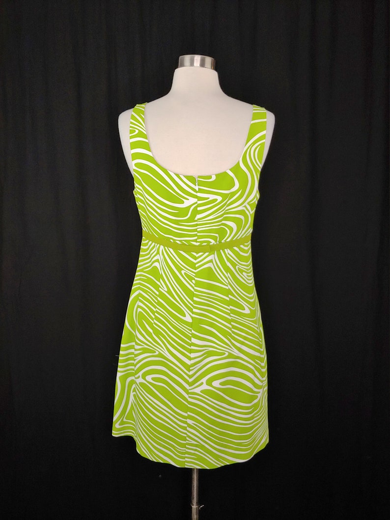 Vintage Y2K Geary Roark Kamisato Mod Revival Neon Green Swirl Dress 2000 Size 10 Sleeveless Shift Mini Dress image 5