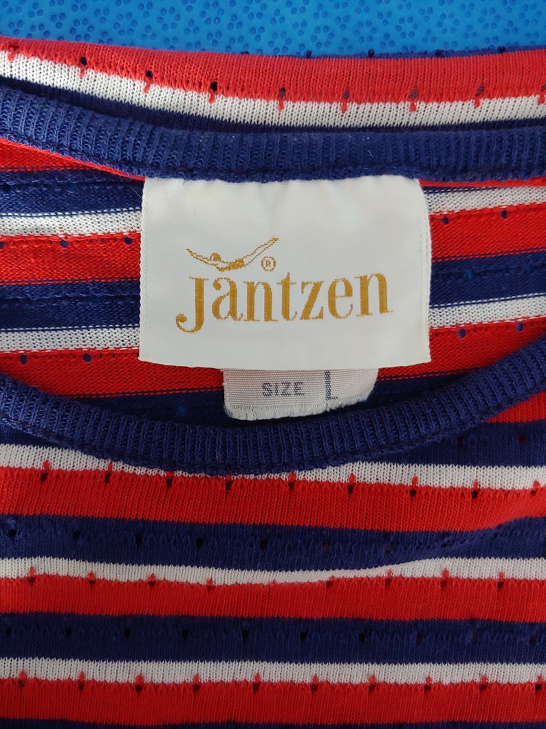 1960s Red and Blue Striped Tank Vintage Sixties Jantzen Top 60s Sleeveless Top Medium