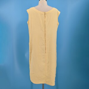 Vintage 60s Yellow Linen Large Sleeveless Embroidered Shift Dress with Pockets image 4