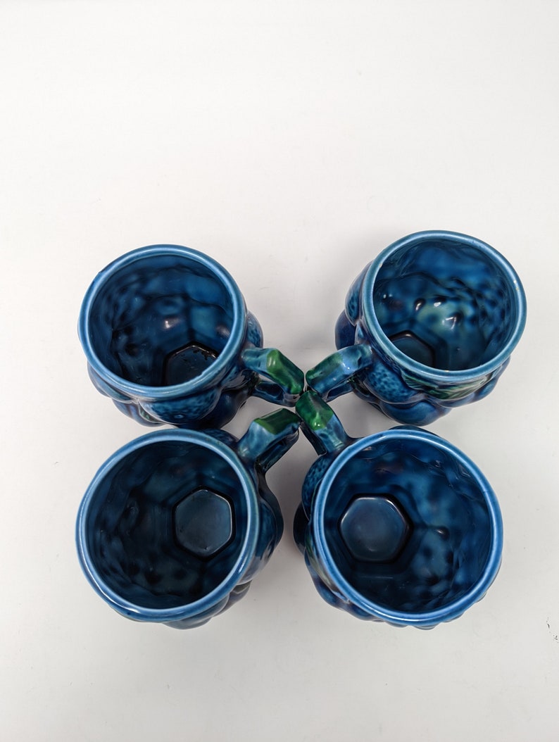 Vintage 60s Inarco Japan Blue Fruit Bowl Set of Four Mugs image 5