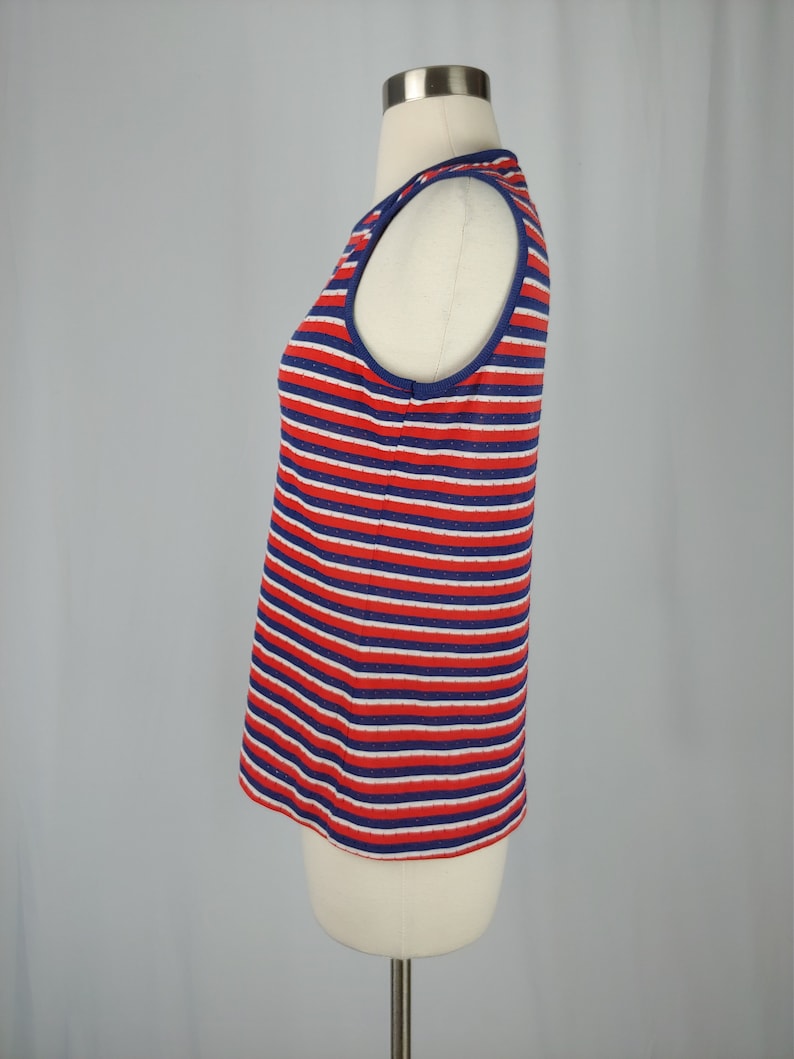 1960s Red and Blue Striped Tank Vintage Sixties Jantzen Top 60s Sleeveless Top Medium