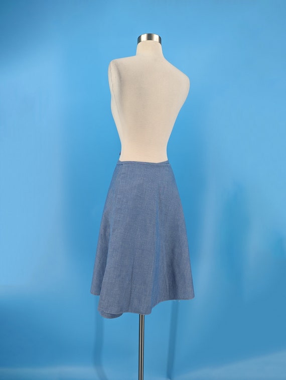 Vintage 70s Small Chambray Wrap Skirt with Scarec… - image 6