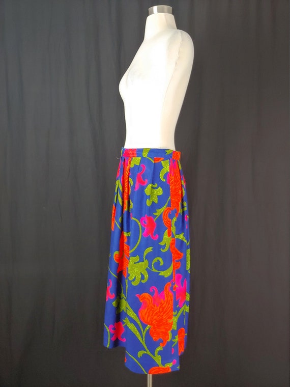 Vintage 60s 70s Blue Floral Print Pleated Barkclo… - image 3