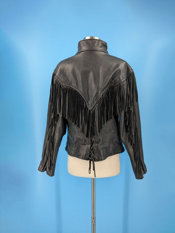 Vintage Eighties Women's Black Leather Fringed Mo… - image 6