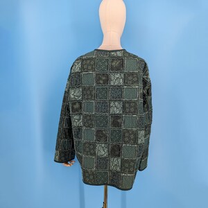 Vintage Handmade Green Quilted Patchwork Jacket Large / XL Reverse Seem Patchwork Coat image 6