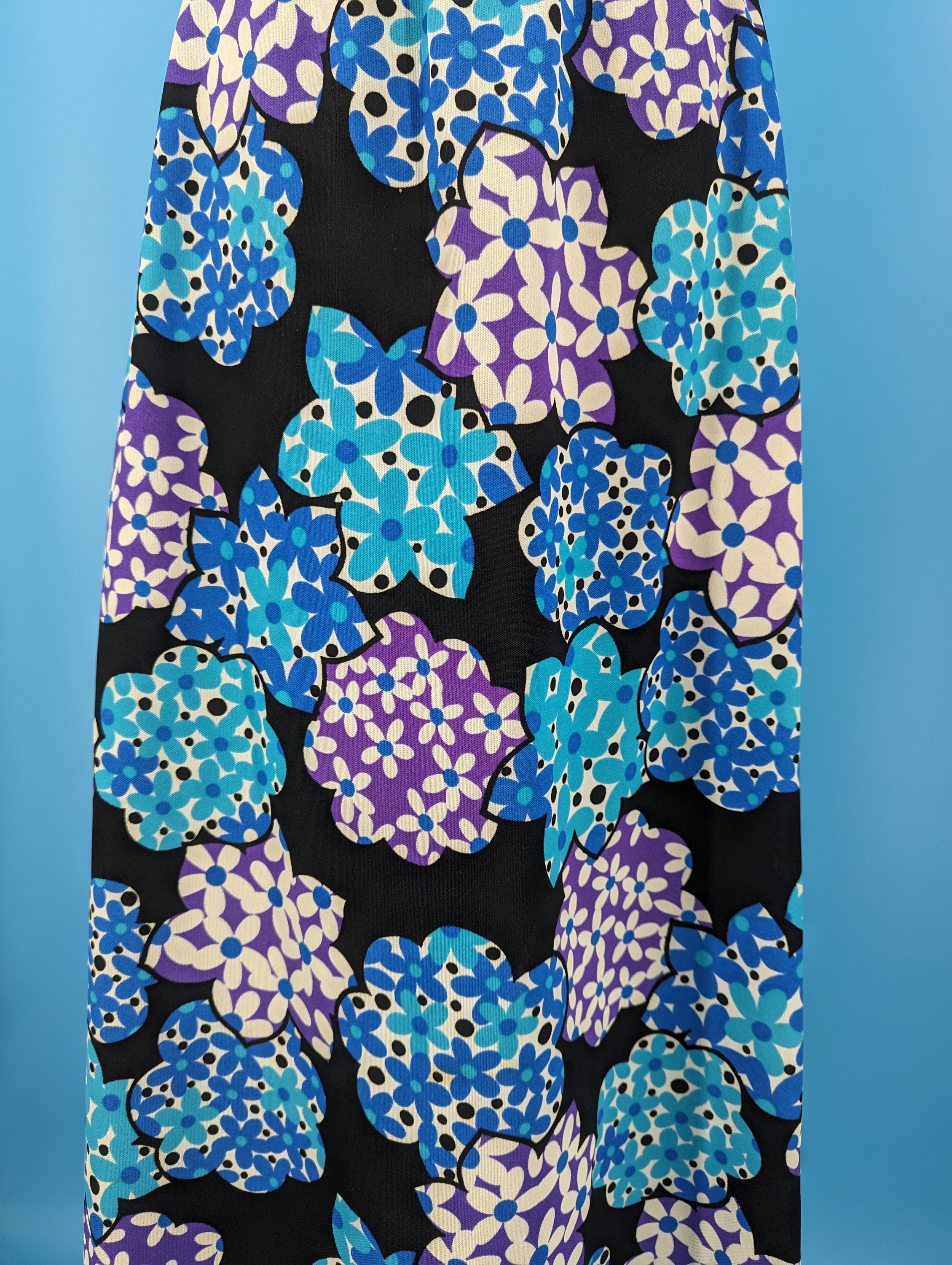 70s XS Floral Print Maxi Skirt - Seventies Polyester Print