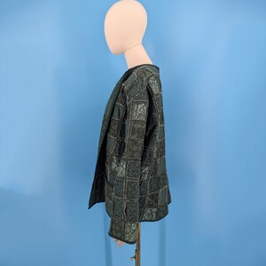 Vintage Handmade Green Quilted Patchwork Jacket Large / XL Reverse Seem Patchwork Coat image 4