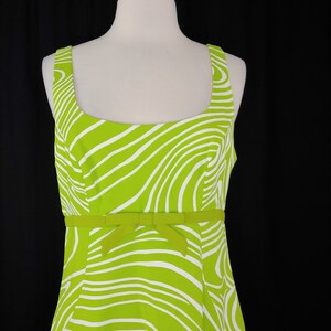 Vintage Y2K Geary Roark Kamisato Mod Revival Neon Green Swirl Dress 2000 Size 10 Sleeveless Shift Mini Dress image 2