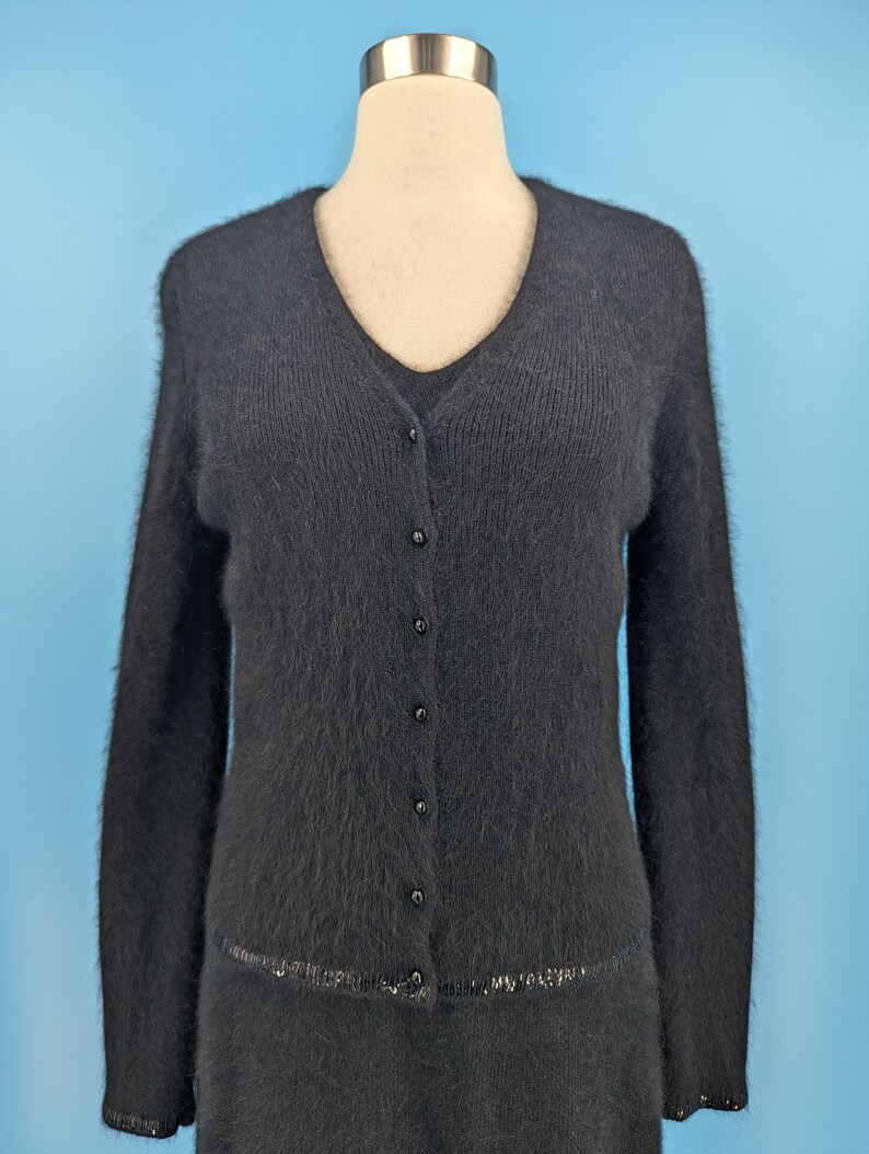 Y2K Ralph Ralph Lauren Black Angora Sheath Dress and Cardigan Set Medium image 2