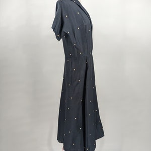 Vintage 40s Polka Dot Silk Short Sleeve Zip Front Dress Medium Forties Fit & Flare Shirt Dress image 5