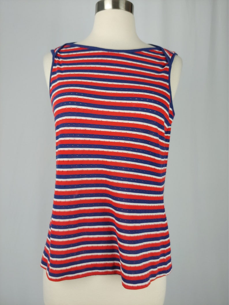 1960s Red and Blue Striped Tank Vintage Sixties Jantzen Top 60s Sleeveless Top Medium