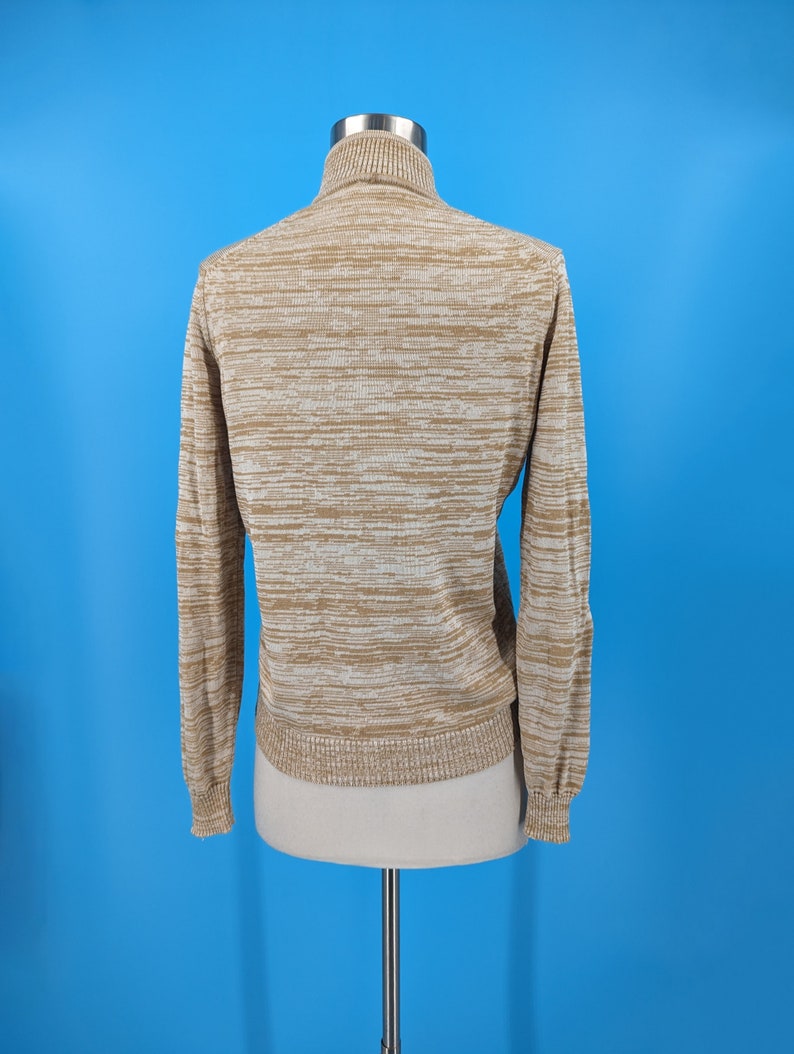 Vintage 70s Jaeger London Spacedye Silk Wool Pullover Sweater Seventies Tan Small Mockneck Keyhole Sweater image 5