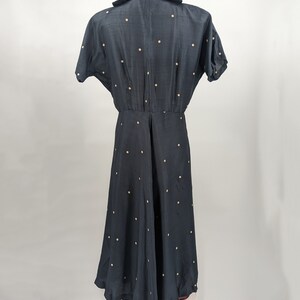 Vintage 40s Polka Dot Silk Short Sleeve Zip Front Dress Medium Forties Fit & Flare Shirt Dress image 4