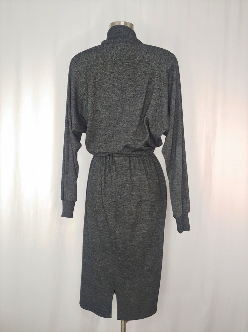Vintage Eighties Gray Knit St Gillian Kay Unger Long Sleeve Dress 80s Medium Faux Wrap Dress image 4