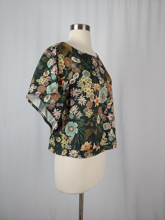 Vintage 70s 80s Handmade Floral Print Short Sleev… - image 6