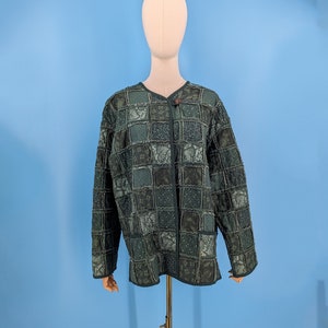 Vintage Handmade Green Quilted Patchwork Jacket Large / XL Reverse Seem Patchwork Coat image 2
