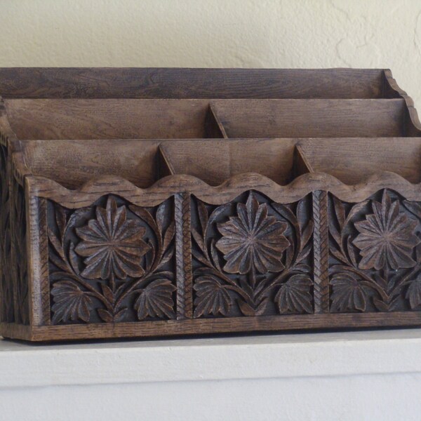 Vintage Carved Wood Look Desk Organizer, BeastlyLettuce Vintage