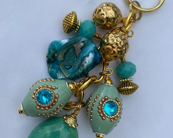 Jade Beaded Key Chain  Purse Charm  Key Fob  Bag Fob  Purse Swag  Handbag Charm  Purse Jewelry