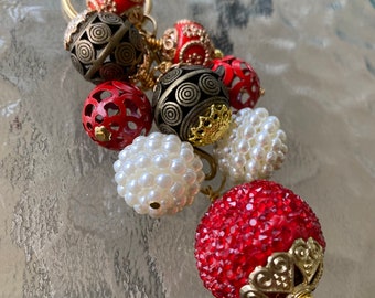 Llavero con cuentas de cardenal de bronce / Dije para bolso / Llavero / Dije para bolso / Adorno para bolso / Dije para bolso / Joya para bolso