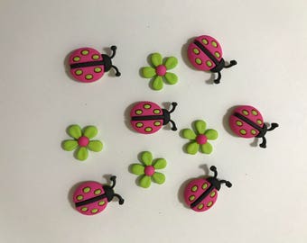 LadyBug Crossing Magnets / Set of Ten Lovely LadyBug Magnets / Animal Magnets