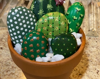 Rocas de río pintadas a mano / Rocas pintadas / Maceta de cactus pintada a mano / Regalo de inauguración de la casa / Regalo para maestros