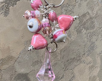 Llavero con cuentas de medallón de corazón de cristal / Charm para bolso / Llavero / Charm para bolso / Adorno para bolso / Charm para bolso / Joyas para bolso