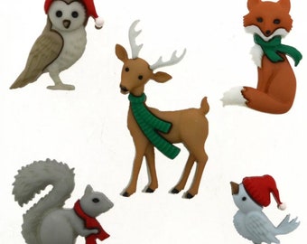 Imanes de animales del bosque invernal / Juego de cinco imanes de animales del bosque / Imanes de animales / Imanes para nevera / Imanes de cocina