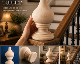Remate de madera torneado a mano: accesorio decorativo para muebles, columnas y escaleras.