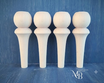 Set of 4 Wood Turned Furniture Legs: Handcrafted Sofa, Table, Chair, Bedsidetable Feet