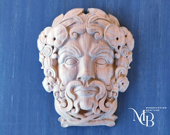 Hölzerne Skulptur des grünen Mannes, rustikale Hütten-Holzkunst, Naturliebhabergeschenk