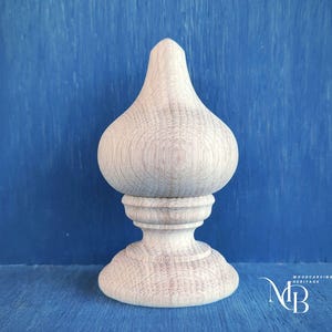Hand Turned Wood Finial: Decorative Furniture Accent - Oak