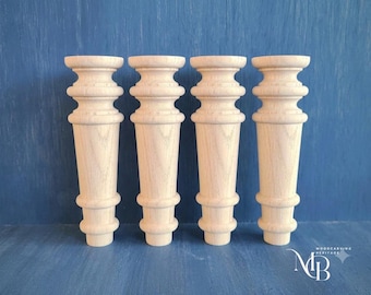 SET 4 Wood Turned Furniture Legs : Handcrafted Sofa, Table, Chair Feet