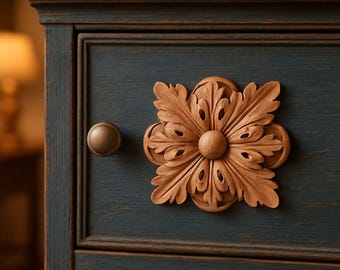 Rosone quadrato in legno – Applicazione decorativa – Intarsio per mobili
