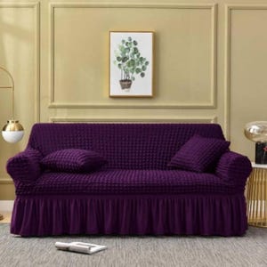 Blue Elastic Sofa Cover with Skirt | Washable Couch Protector